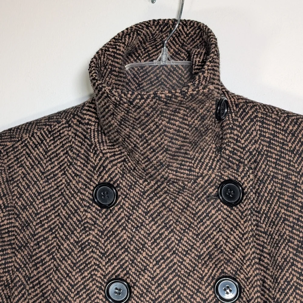 Giacca Brown Tweed Pea Coat S - Picture 6 of 9